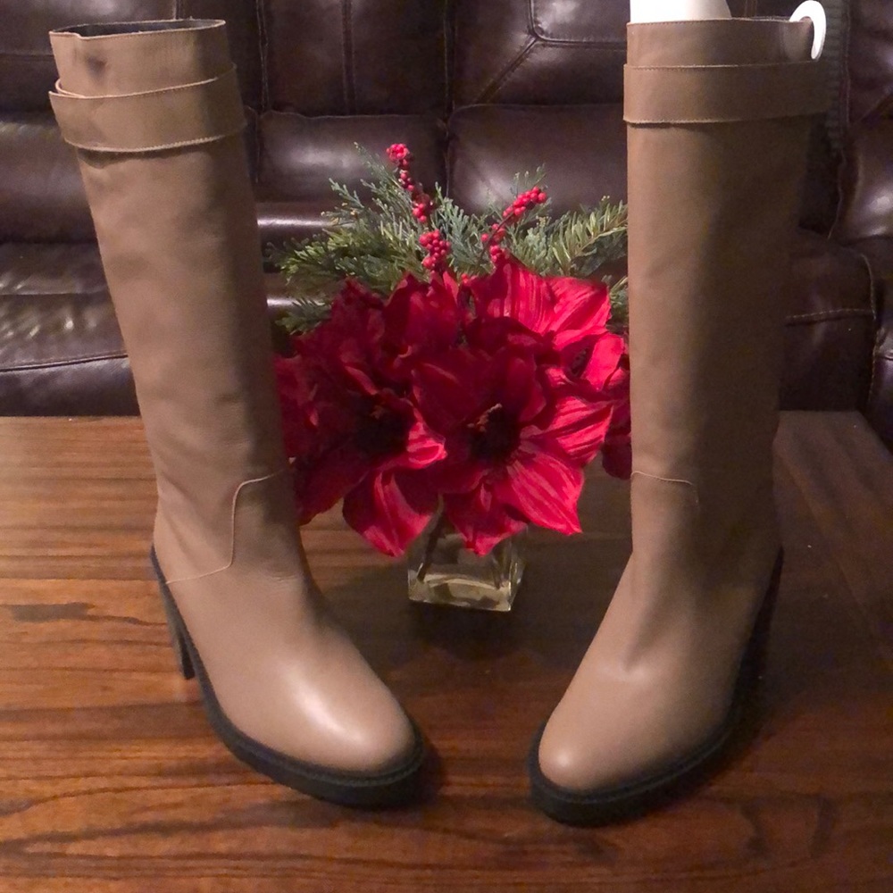 Helmut Lang Tan Over the Knee Boots